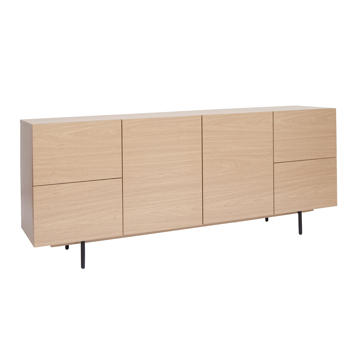 Buffet design finition bois clair chêne et métal noir 2 portes 4 tiroirs L180 cm ALASKA chêne clair, MILIBOO