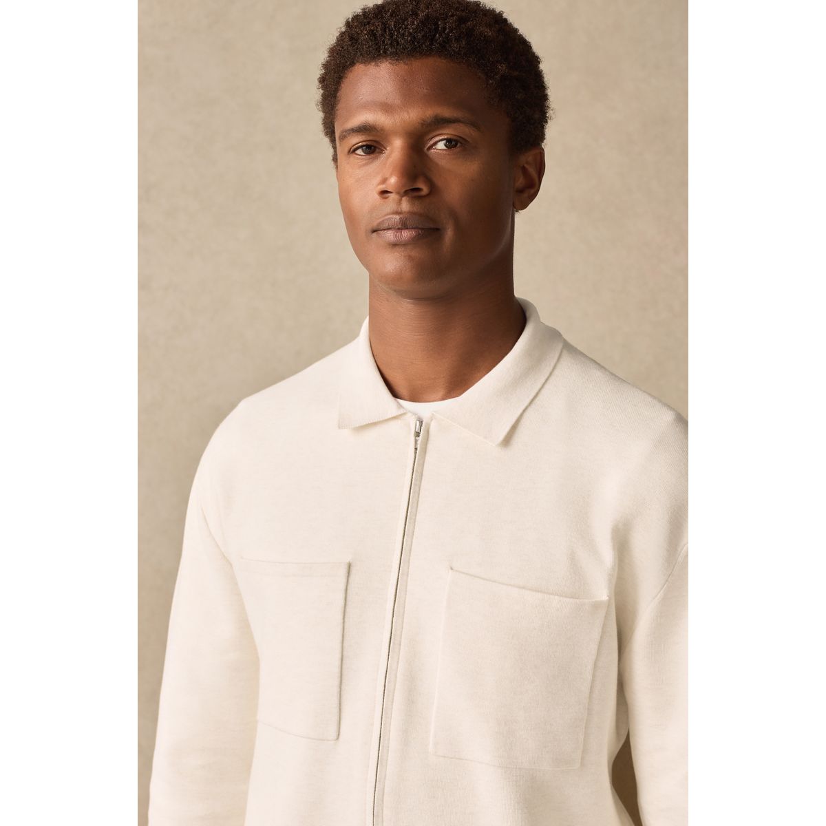 Veste-chemise regular zippée en maille naturel, NEXT
