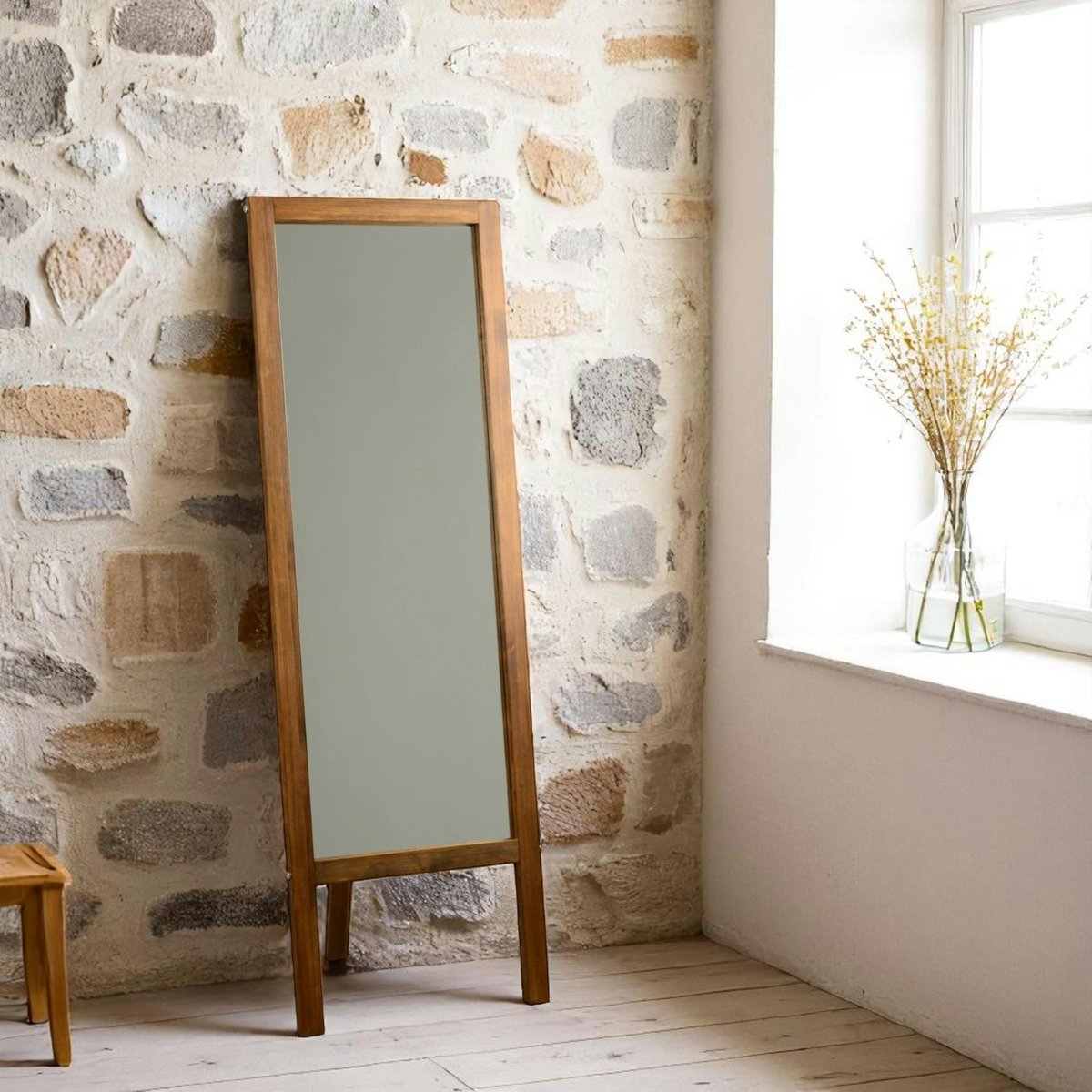 Miroir sur pied en bois avec crochets HILO bois brun, PIER IMPORT