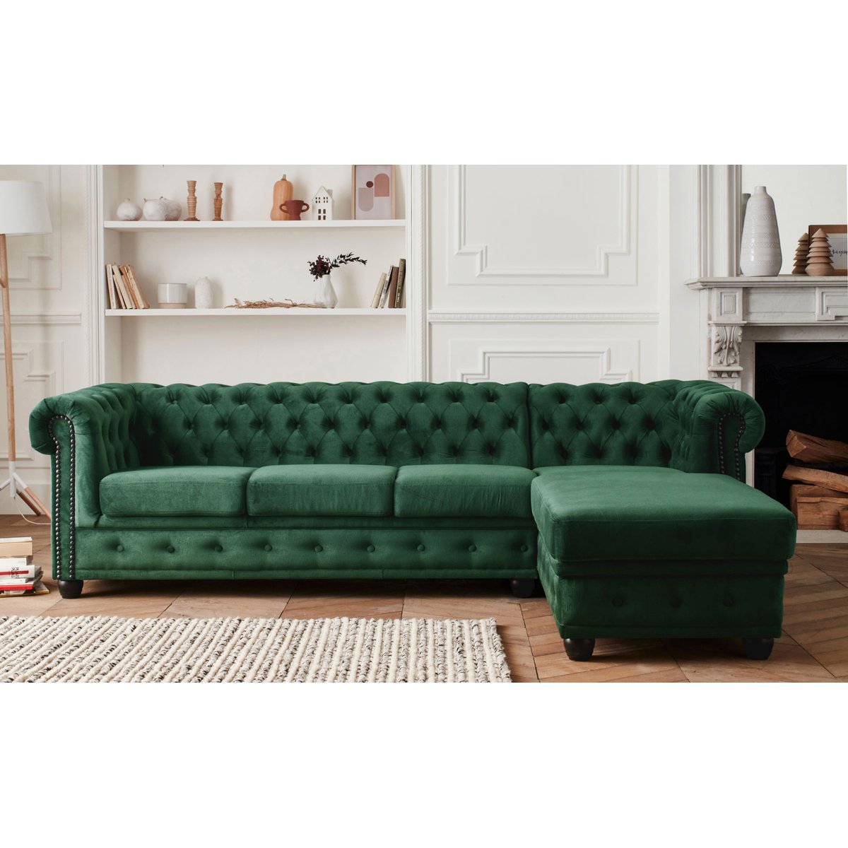 Canapé d'Angle droit 4 places - WILLIAM vert, BEST MOBILIER