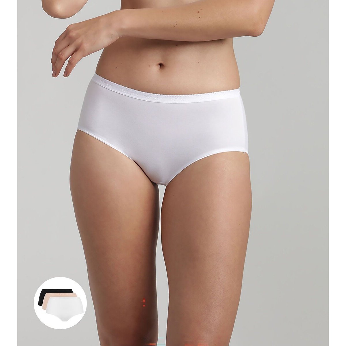 Confezione 2 + 1 gratuito slips midi in cotone bio nero + bianco + beige, PLAYTEX