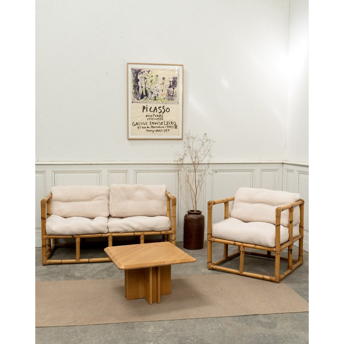Salon en bambou et tissu Jacques N°142 - Bon état naturel, DEBONGOUT