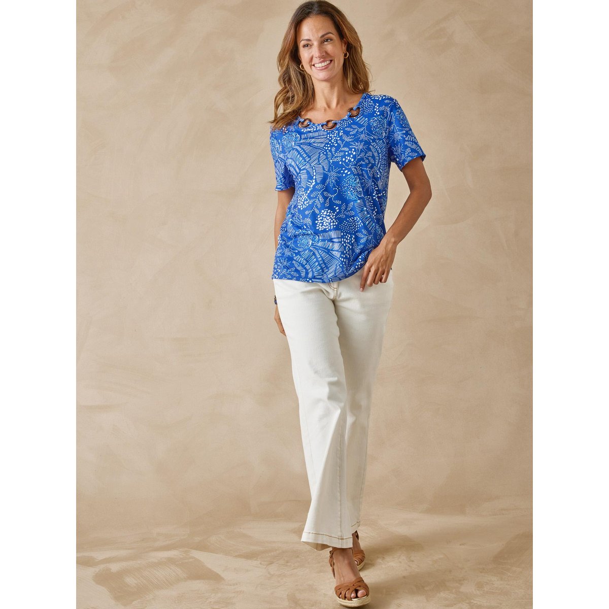 Tee-shirt encolure fantaisie imprimé bleu, DAXON