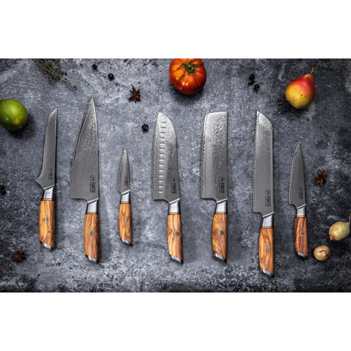 Couteau de cuisine Olive Damas modèle Santoku 18cm v002237, FUKITO