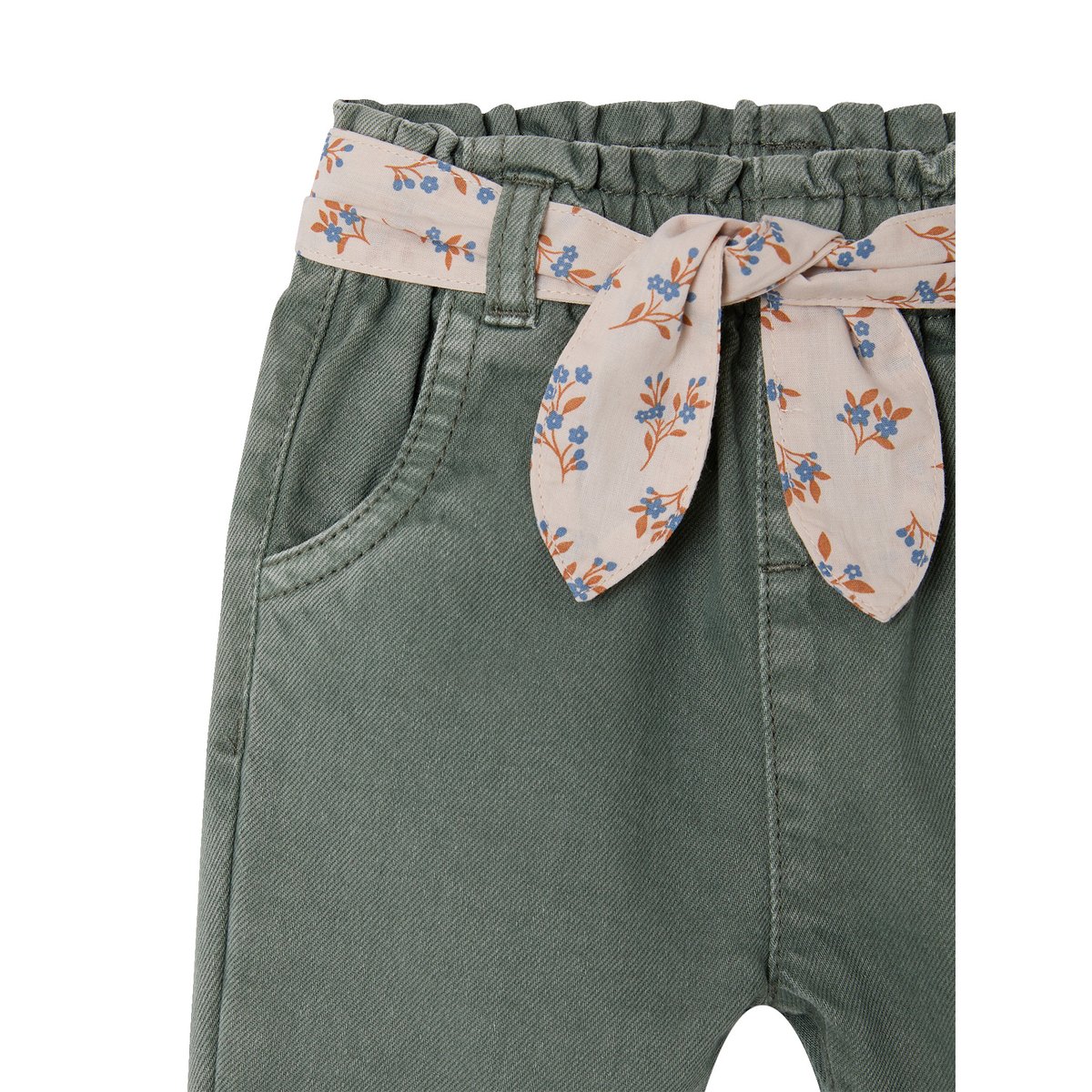 Pantalon paperbag vert moyen uni, VERTBAUDET