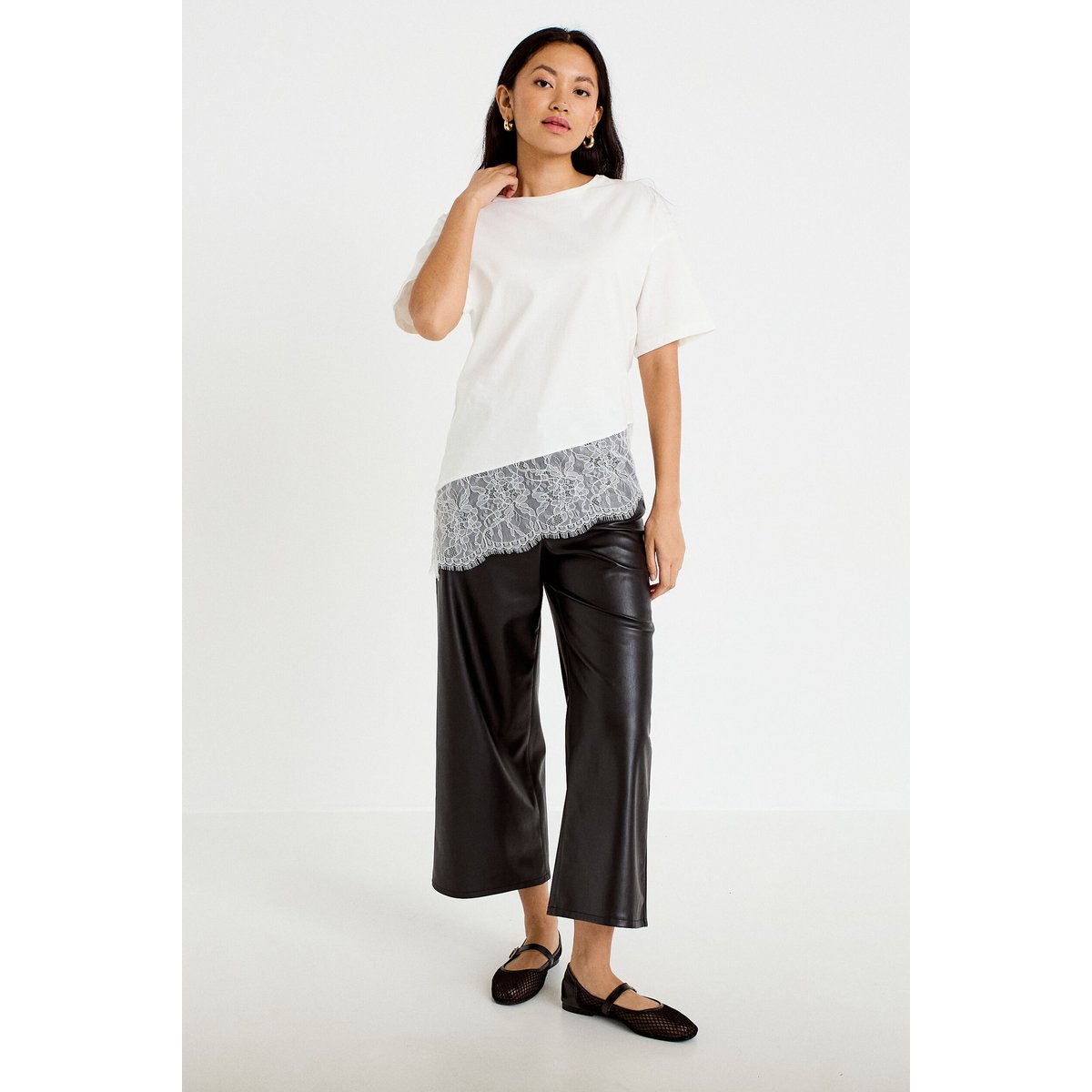 Pantalon bootcut 3/4 taille haute noir, CACHE CACHE
