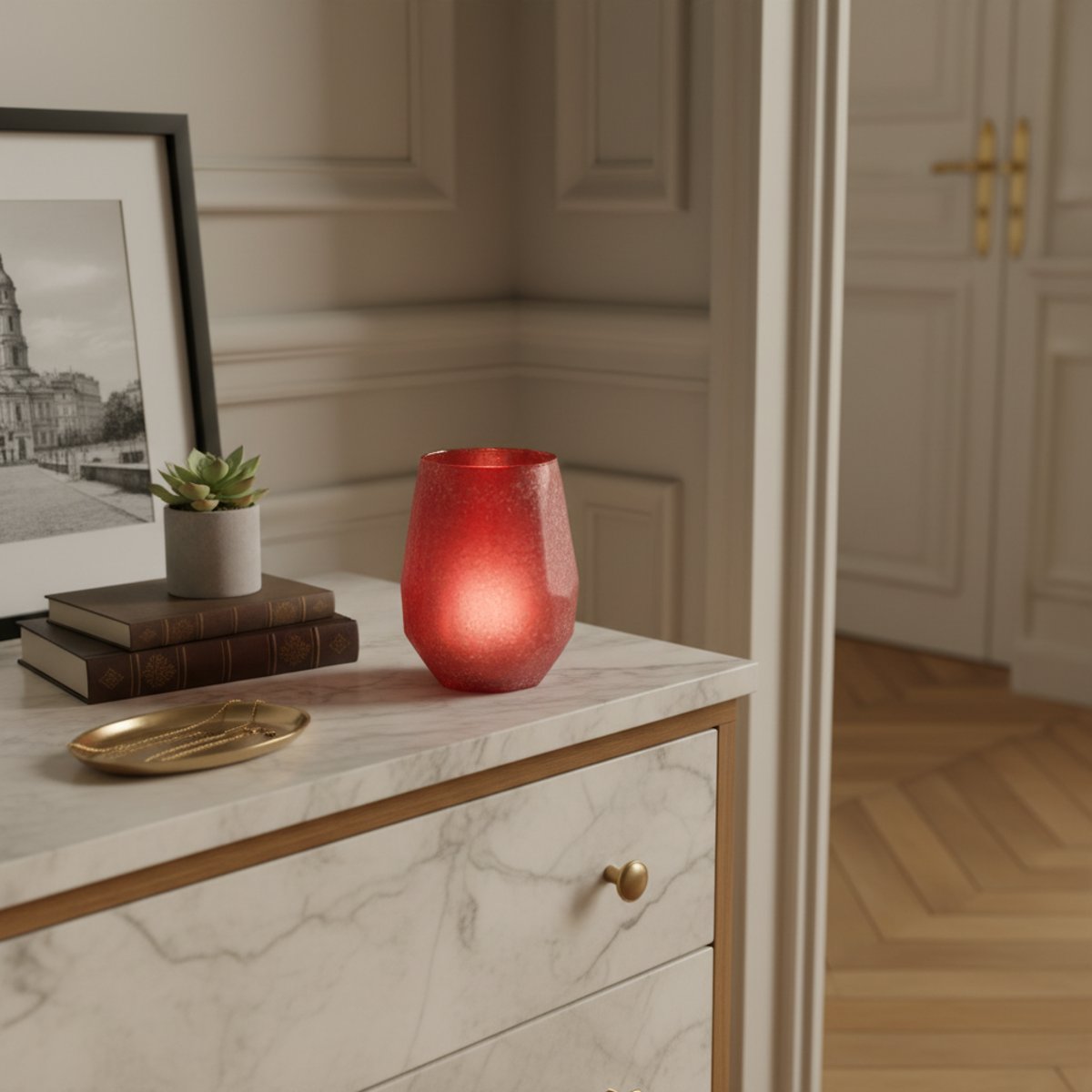 Photophore décoratif en verre H18 rouge, SIA DECO