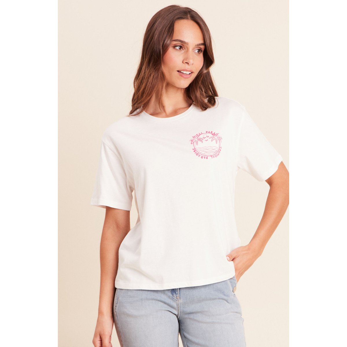 T-shirt broderie manches courtes ecru, BREAL