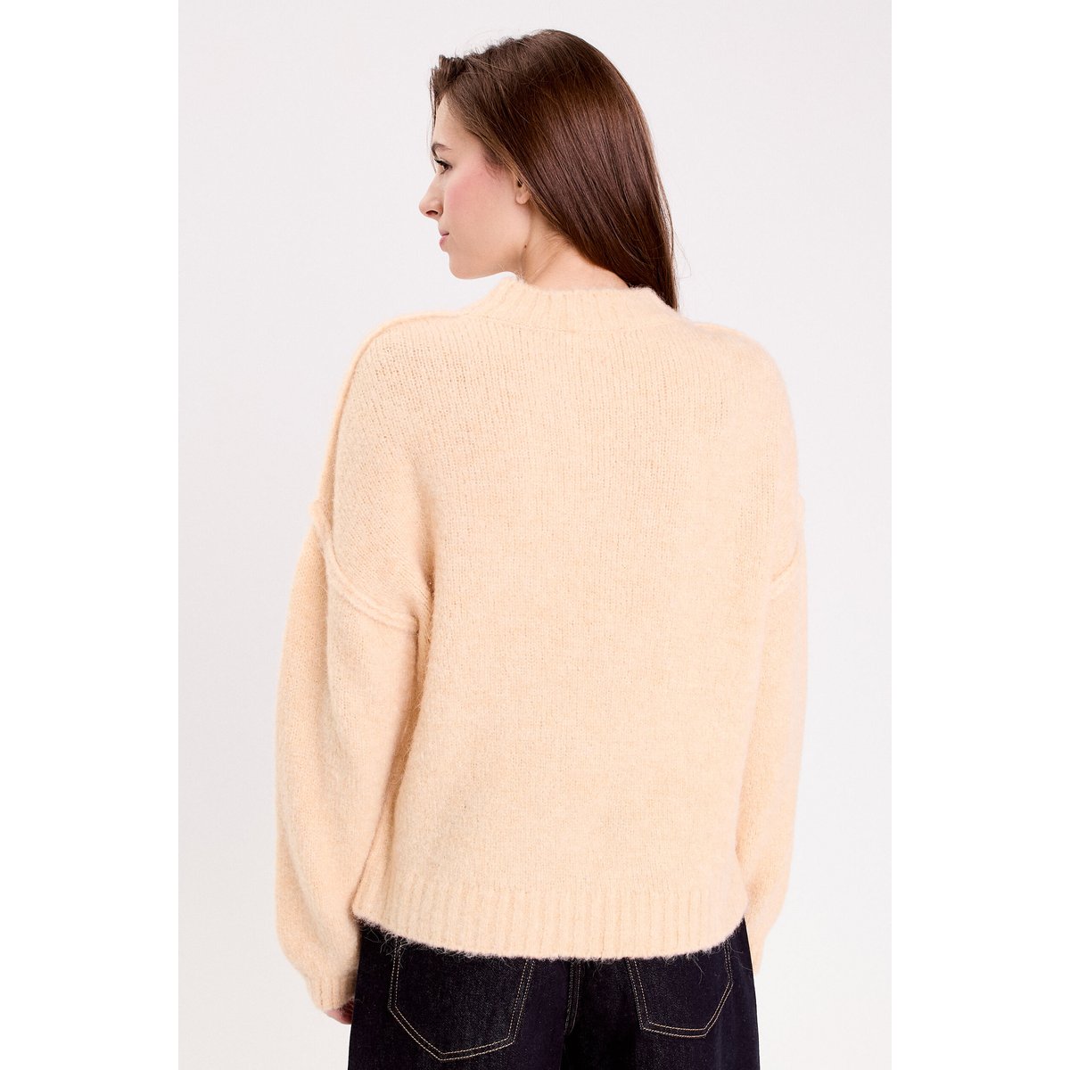 Pull oversize col rond manches longues jaune paille, CACHE CACHE