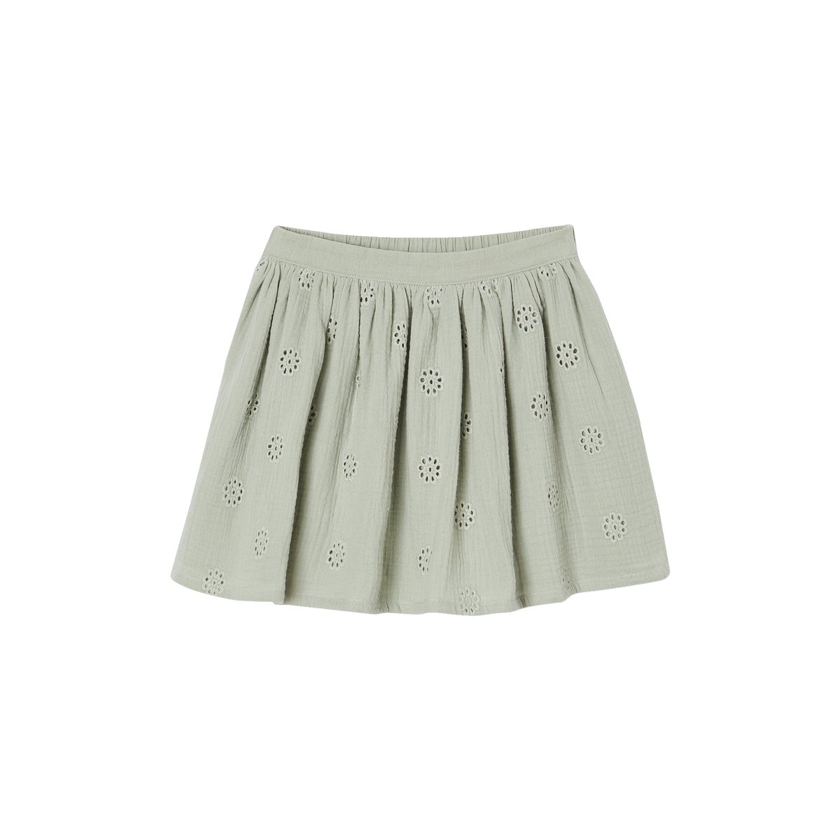 Jupe en broderie anglaise gaze de coton vert sauge, VERTBAUDET