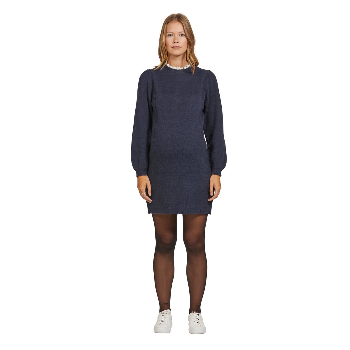 Robe-pull col broderie anglaise grossesse et allaitement bleu marine, VERTBAUDET