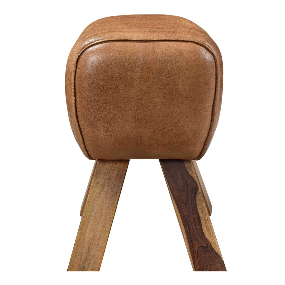 Tabouret en cuir de manguier - MORENA marron vieilli et pieds bois, MAISON PAVANE