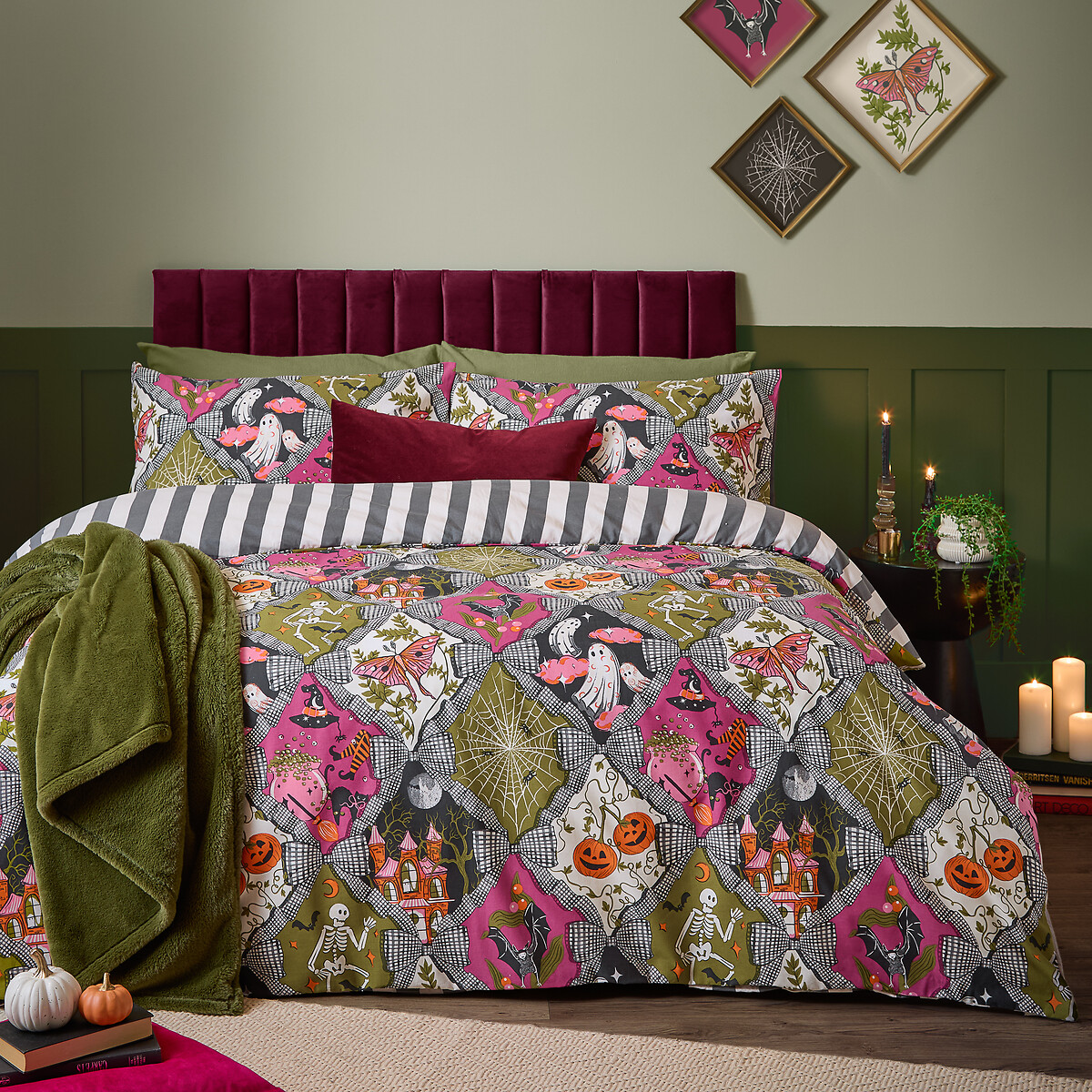 Hallowquin Spooky Reversible Duvet Cover and Pillowcase Set multi-coloured, FURN.