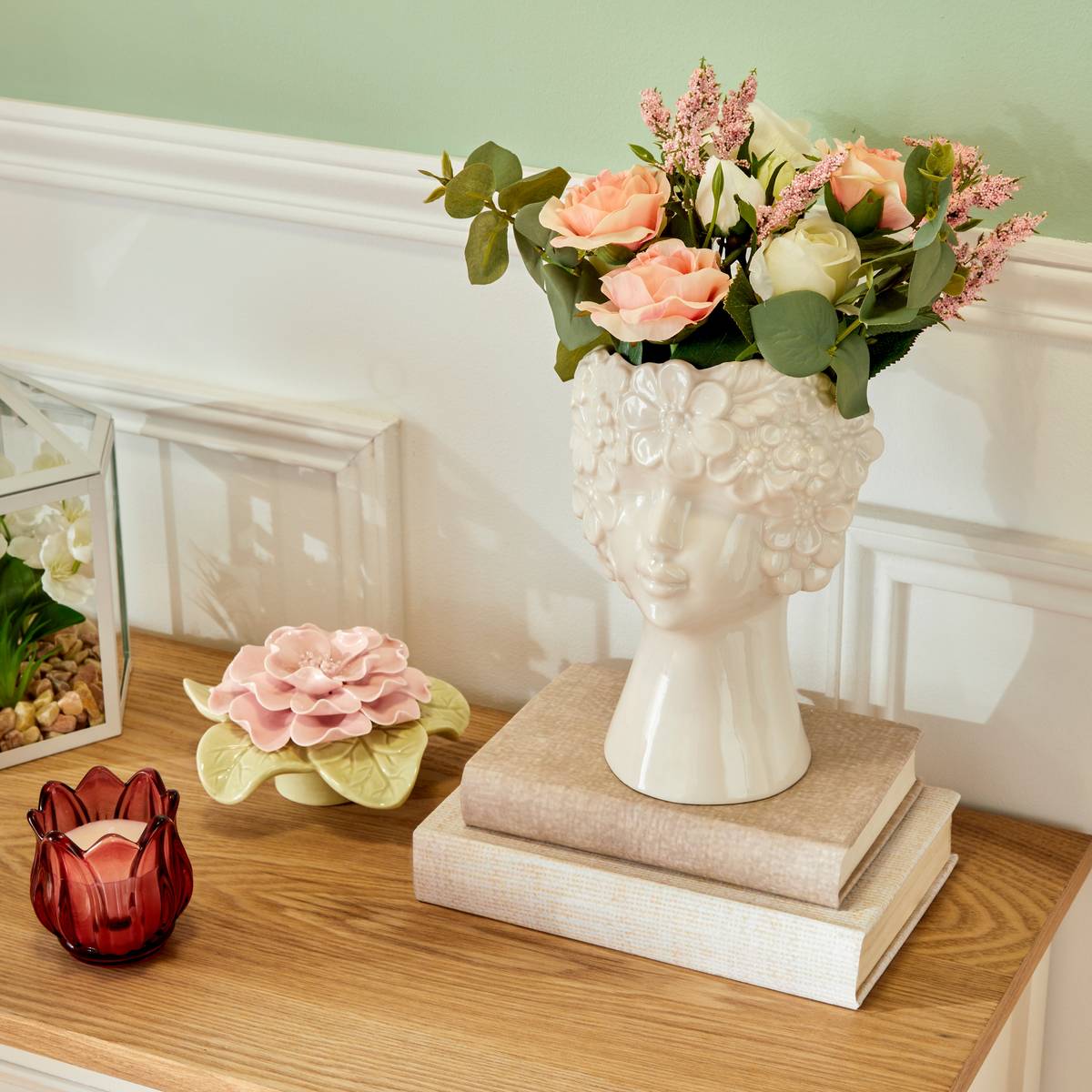 Vase visage couronné de fleurs en céramique FLDR blanc, ATMOSPHERA