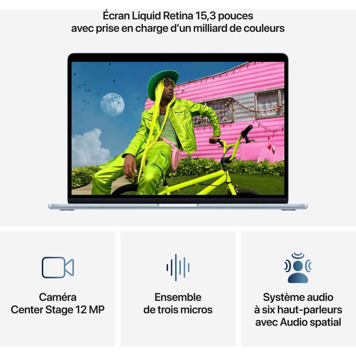 Ordinateur Apple Air 15" Puce M5 CPU 10 / GPU 10 coeurs Mémoire RAM 24Go Stockage 1To SSD Bleu ciel couleur unique, APPLE