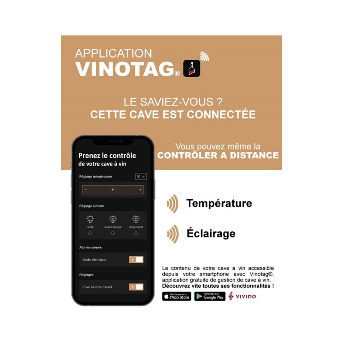Cave à vin vieillissement APOGEE200N couleur unique, LA SOMMELIERE