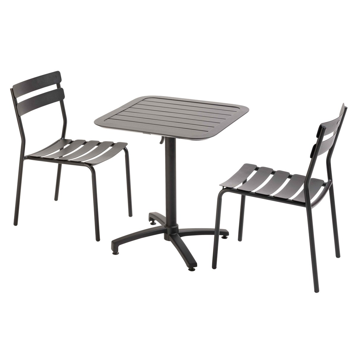 Table 70x70 cm inclinable en aluminium avec 2 chaises, ALMADA noir, OVIALA