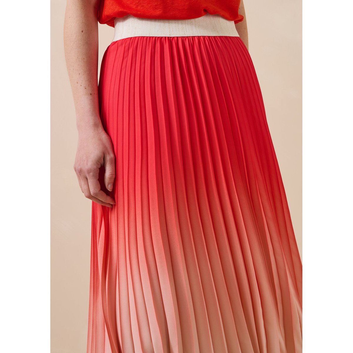 Jupe longue plissée à imprimé tie & dye paprika, LA FEE MARABOUTEE