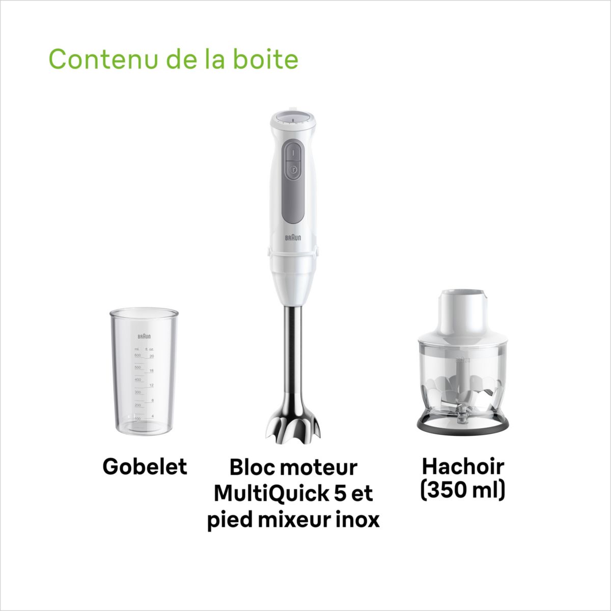 Mixeur Mixeur MultiQuick 5 MQ50201M 2 accessoires couleur unique, BRAUN