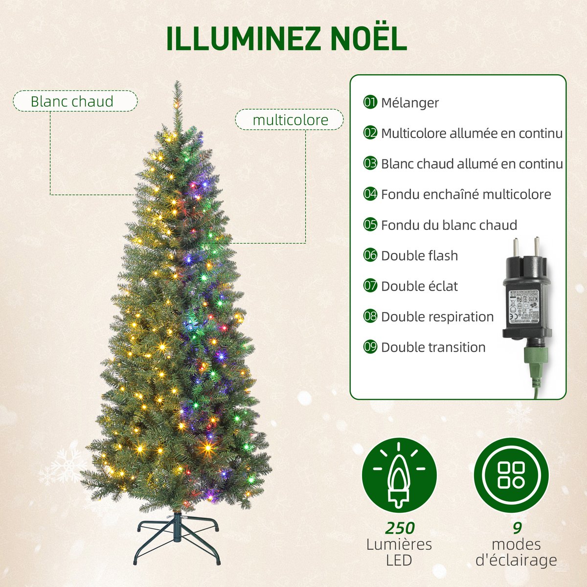 Sapin de Noël Plastique Vert vert, HOMCOM