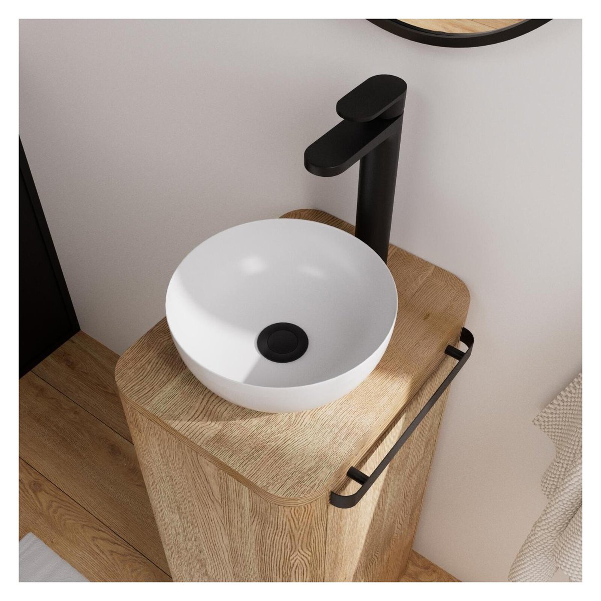 Ensemble meuble lave-mains TOM + vasque + miroir chêne, MOB IN