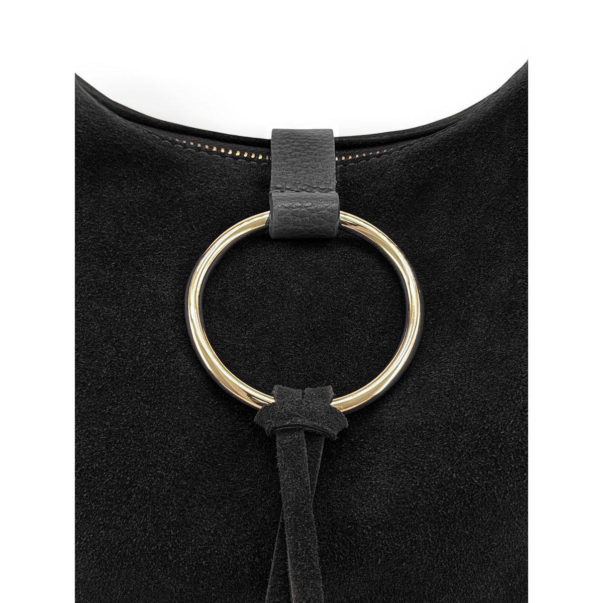 Sac hobo en cuir grainé et cuir velours LARA noir, OH MY BAG