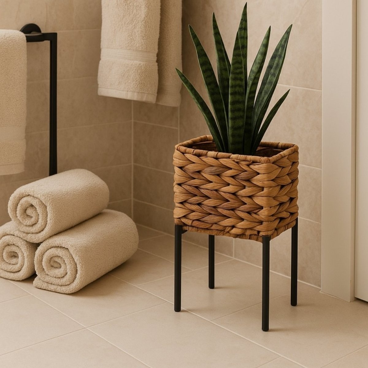 Cache-pot sur pieds jonc de mer 20x12cm naturel, ORNAMI