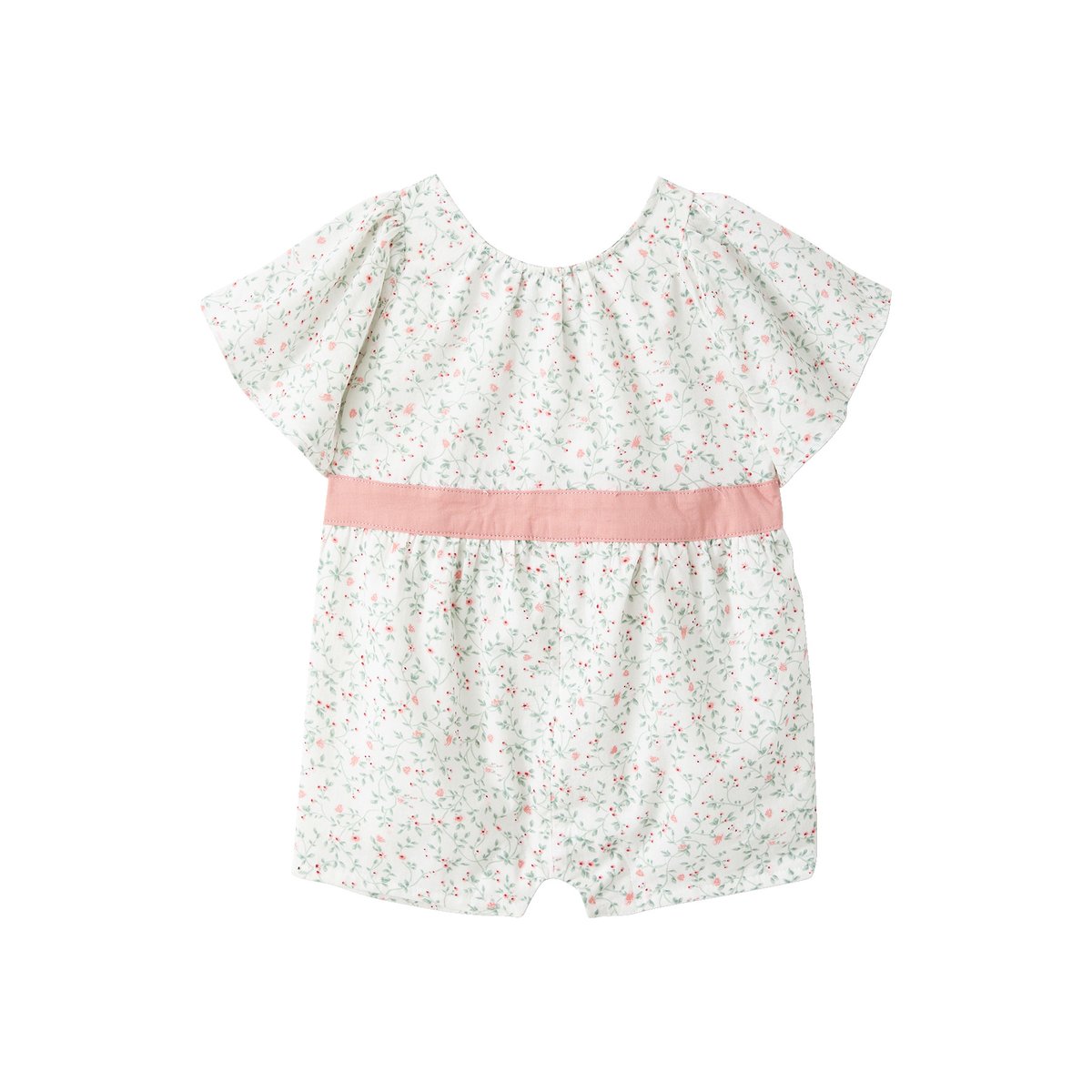 Combinaison short bébé fleuri blanc imprimé, VERTBAUDET