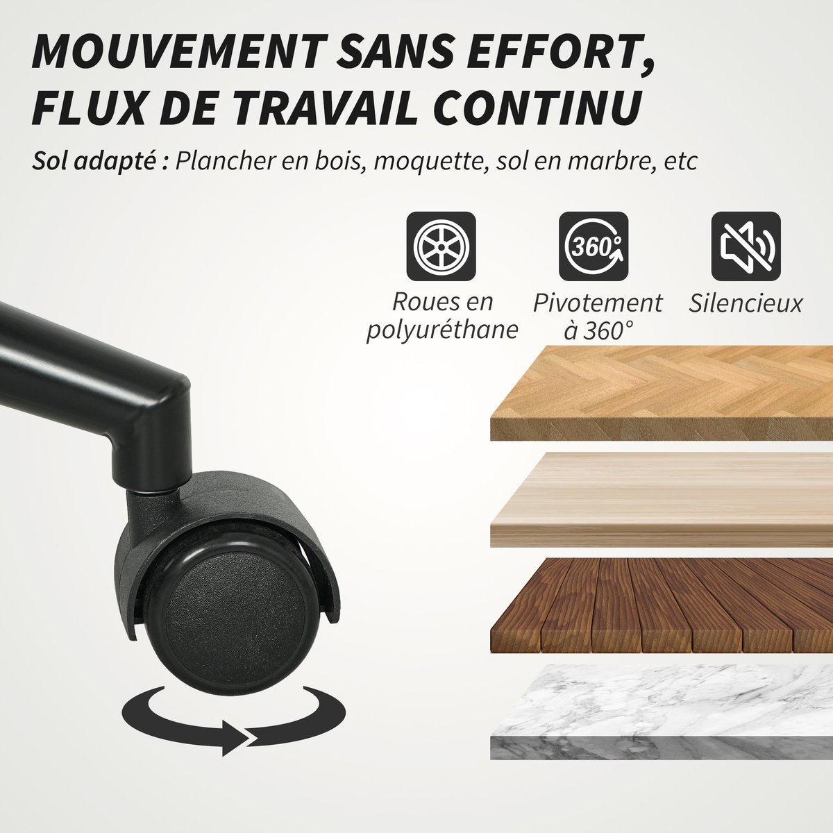Chaise de bureau Tissu effet laine bouclée crème, HOMCOM