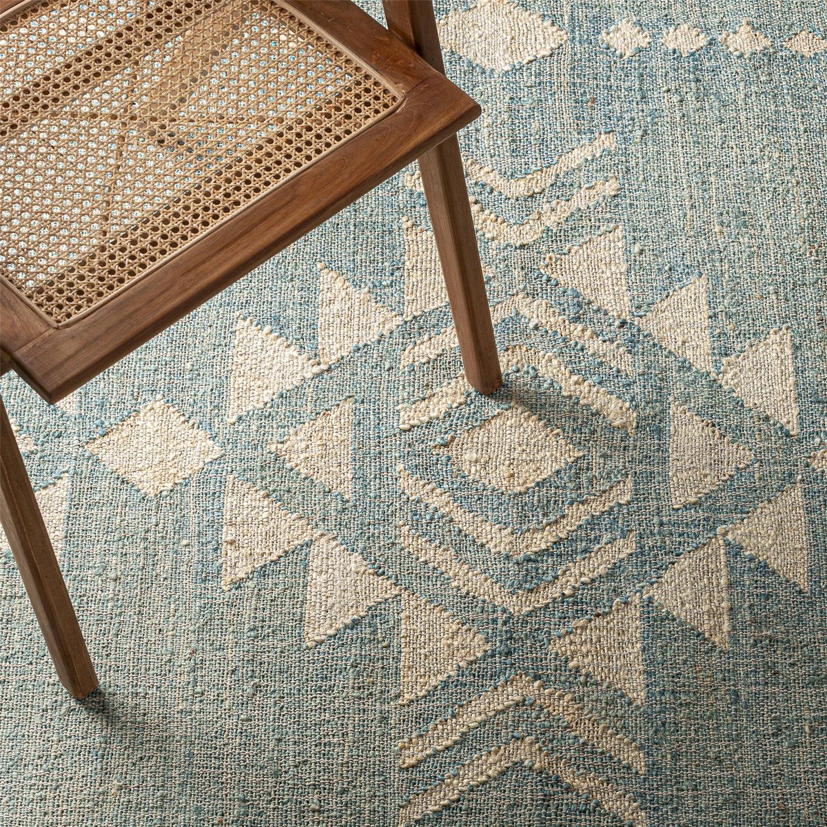 Tapis classique en jute et laine bleu profond naturel et beige, RECOLLECTION