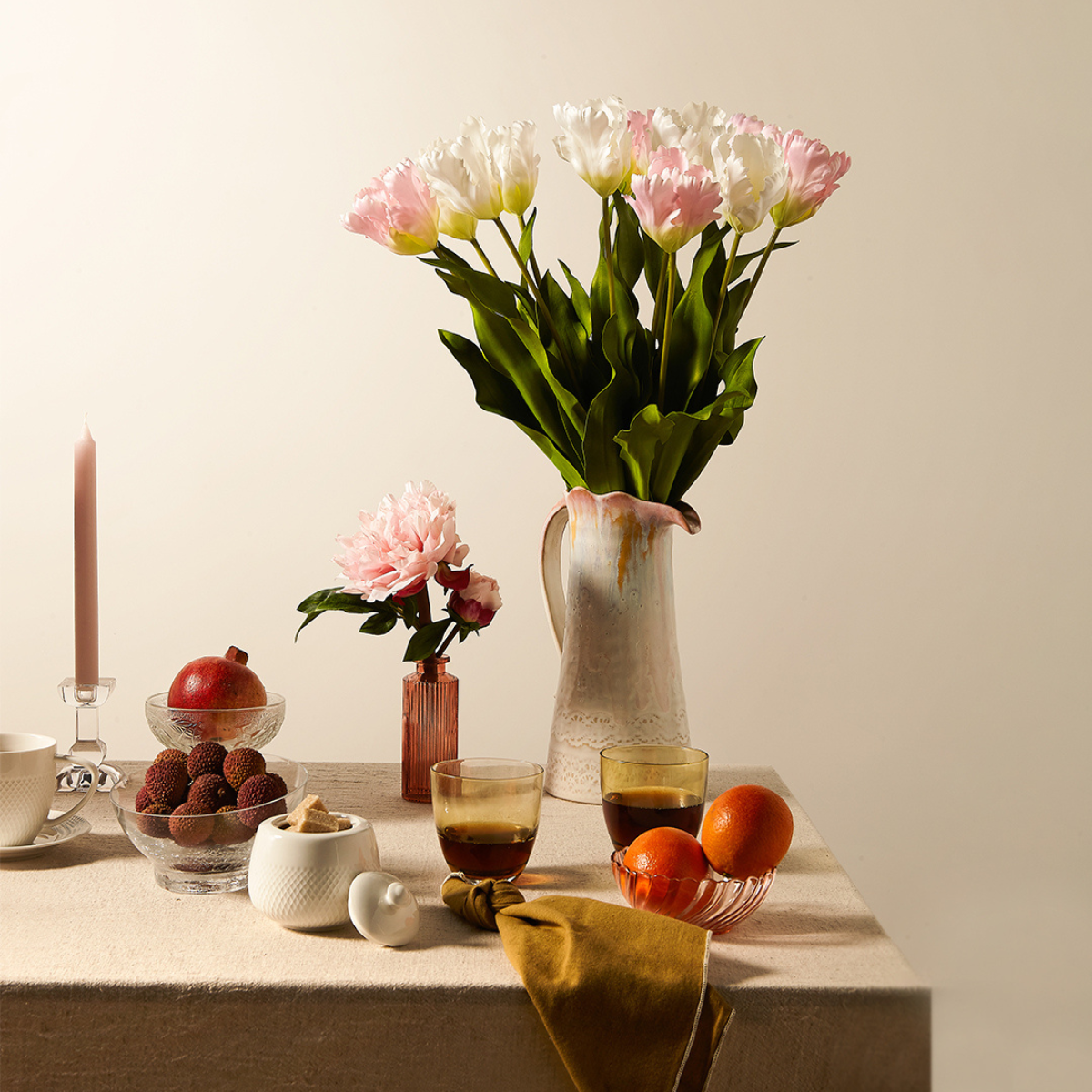 Tige de tulipe perroquet artificielle H63 rose, SIA DECO