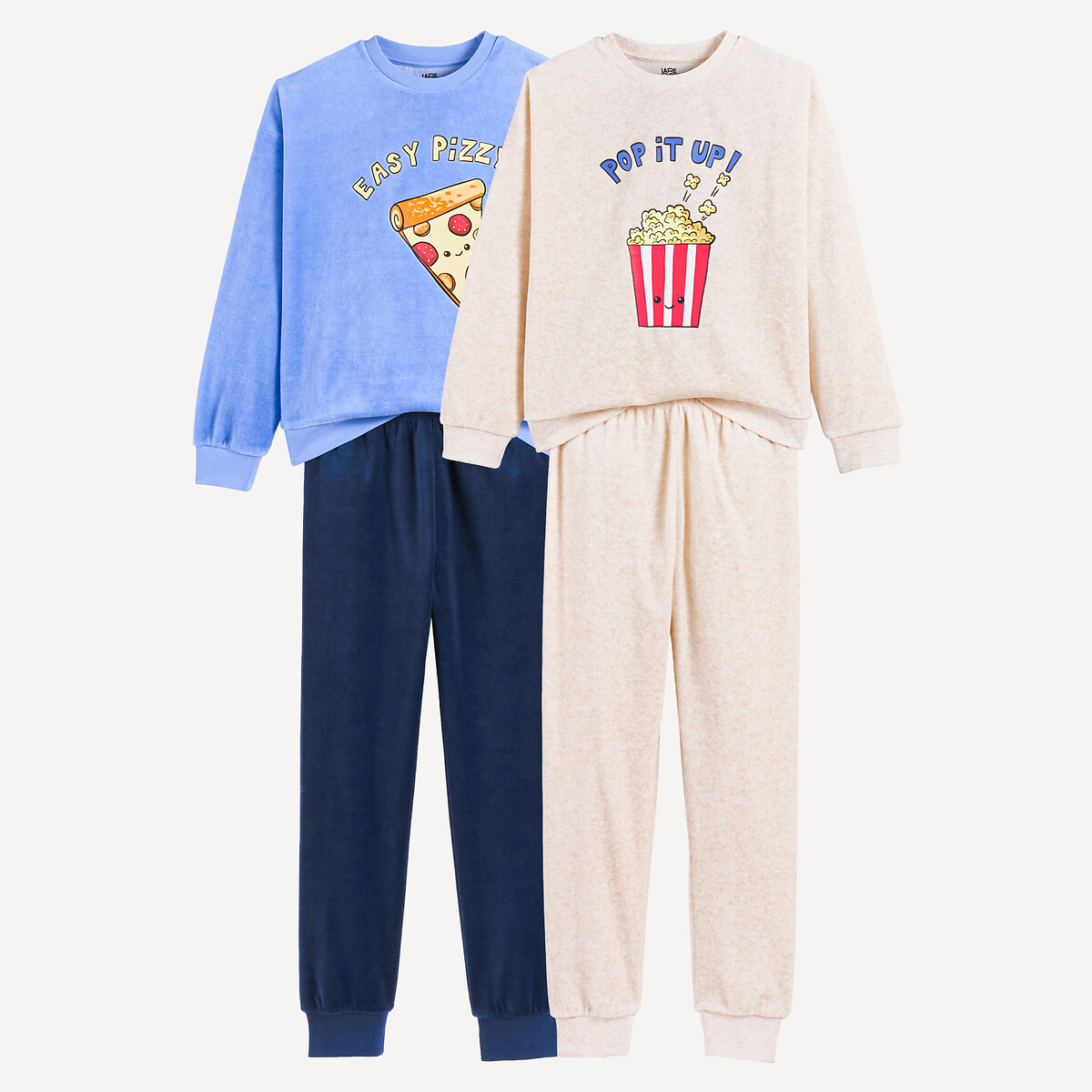 Conjunto de 2 pijamas, em veludo, com motivos de pizza e pipocas sortido, LA REDOUTE COLLECTIONS