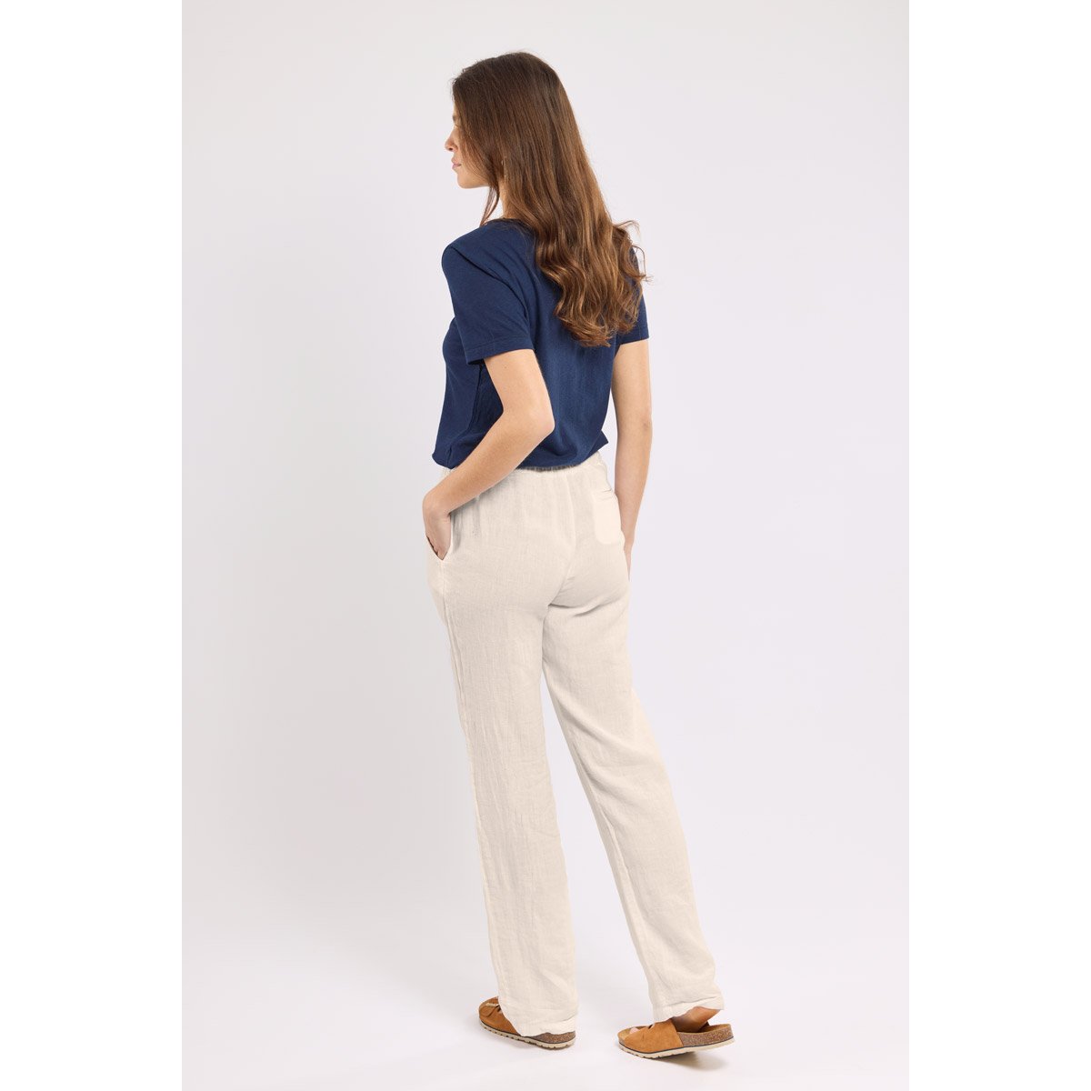Pantalon taille élastique en lin naturel, ARMOR-LUX
