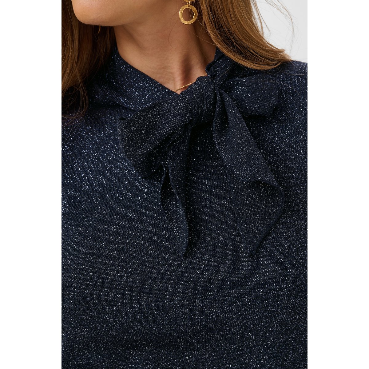 Pull en maille manches courtes bleu night sky, CREAM