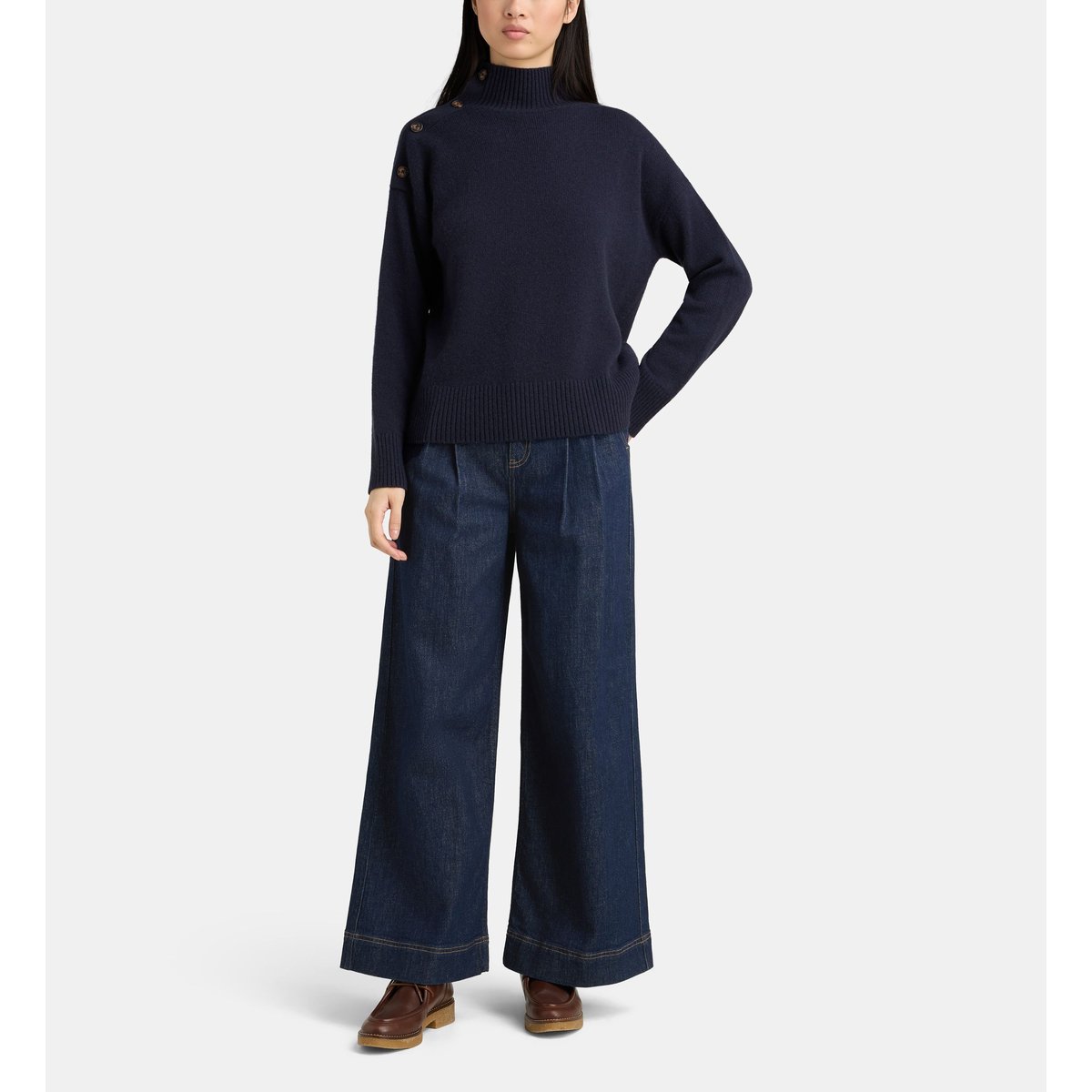 Jean ample keman à pinces en denim coton bio bleu foncé, JODHPUR