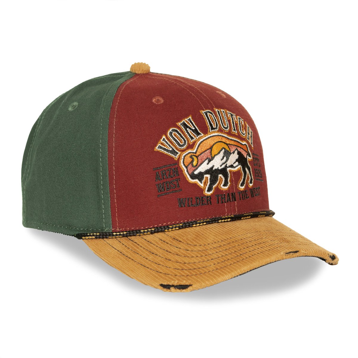 Casquette baseball S-CURVED bordeaux/gris foncé/moutarde, VON DUTCH