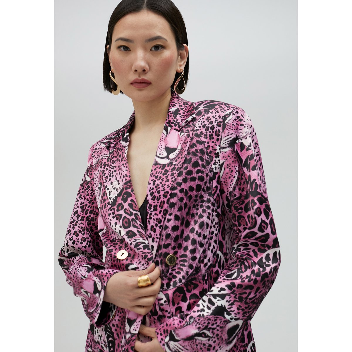 Blazer en satin imprimé léopard léopard, LOLA CASADEMUNT