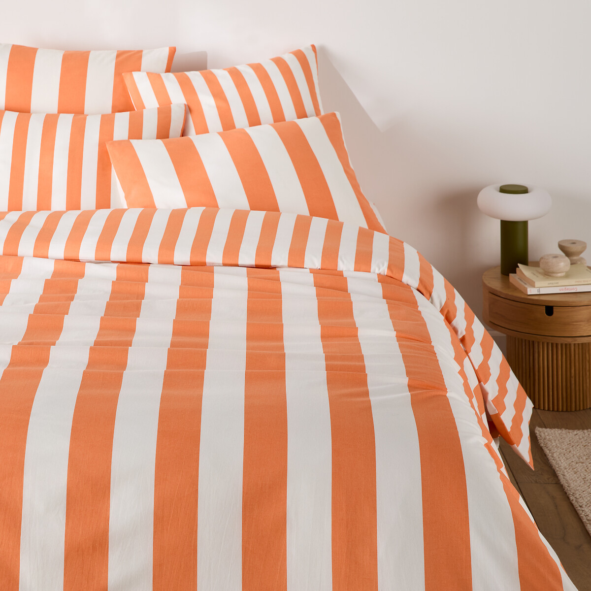 Housse de couette en coton, imprimé rayures, HENDAYE ORANGE rayé orange, LA REDOUTE INTERIEURS
