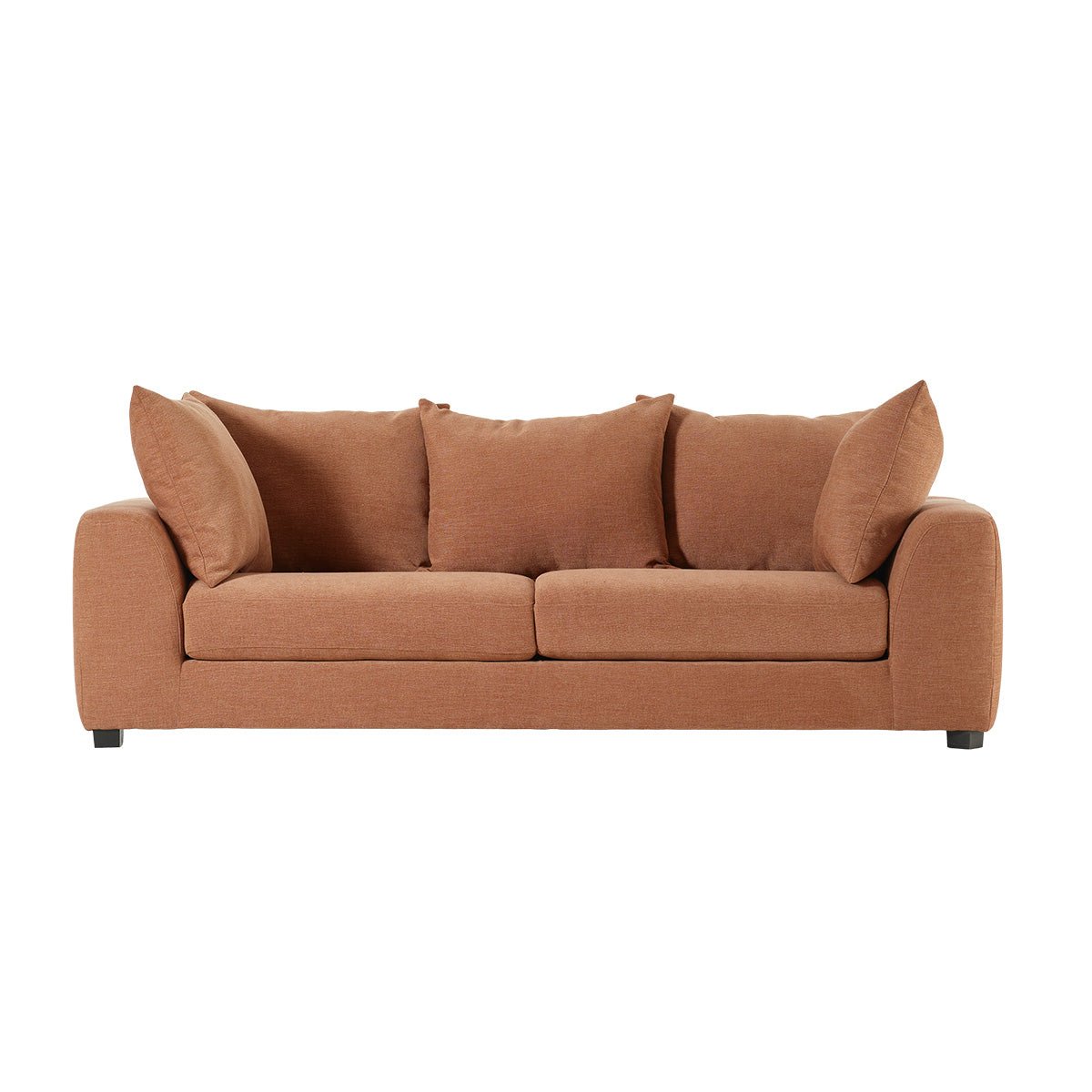 Canapé droit 4 places en tissu effet lin EDMOND terracotta, BERAH GETAH