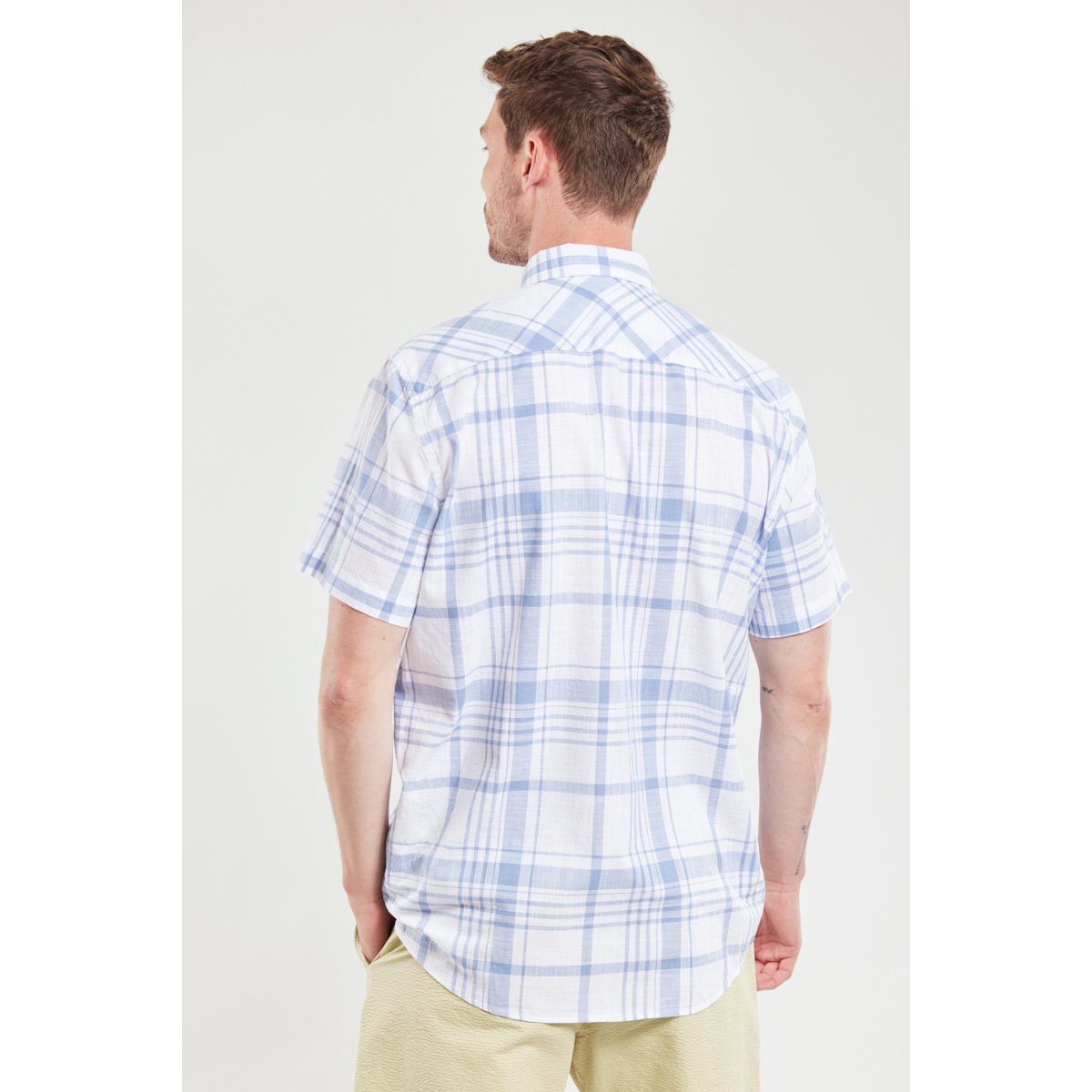 Chemise manches courtes en coton carreaux blue, ARMOR-LUX