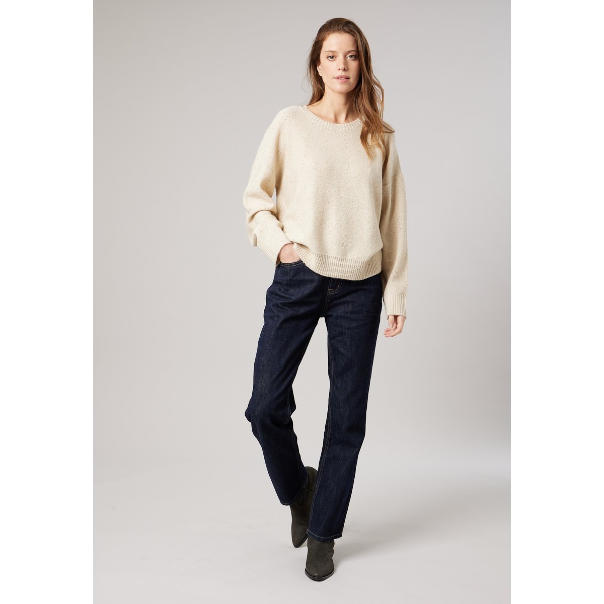 Pull femme avec sequins PIXIE crème, DEELUXE