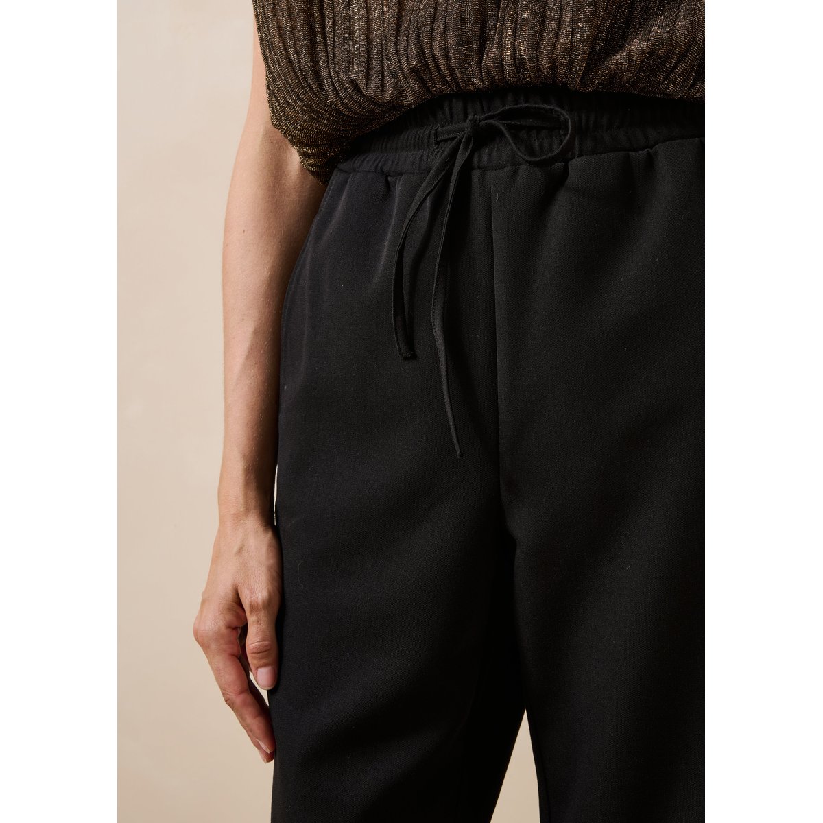 Pantalon carotte taille élastiquée noir, LA FEE MARABOUTEE