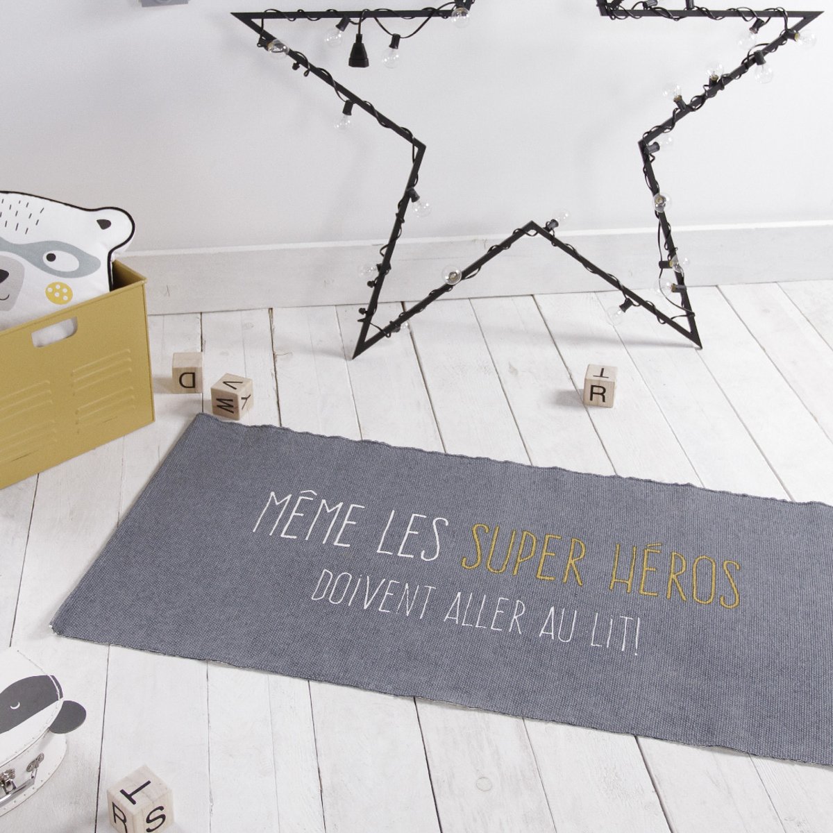 Tapis coton enfant imprimé enfant HEROS bleu, TODAY