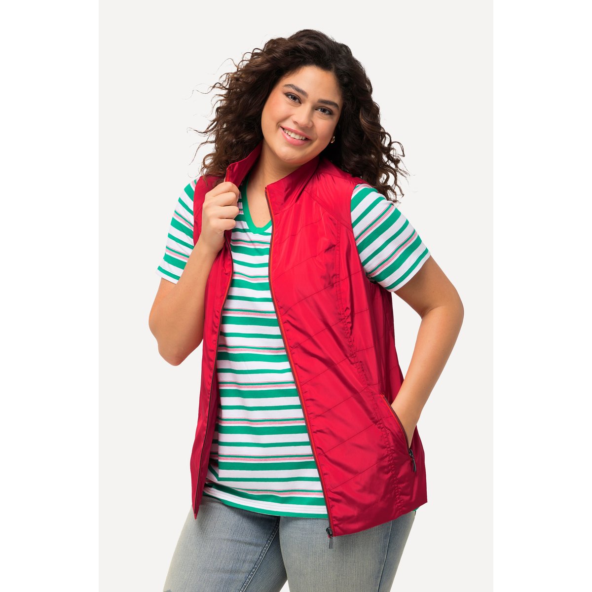 Gilet, coutures fantaisie, col montant rose vif, ULLA POPKEN