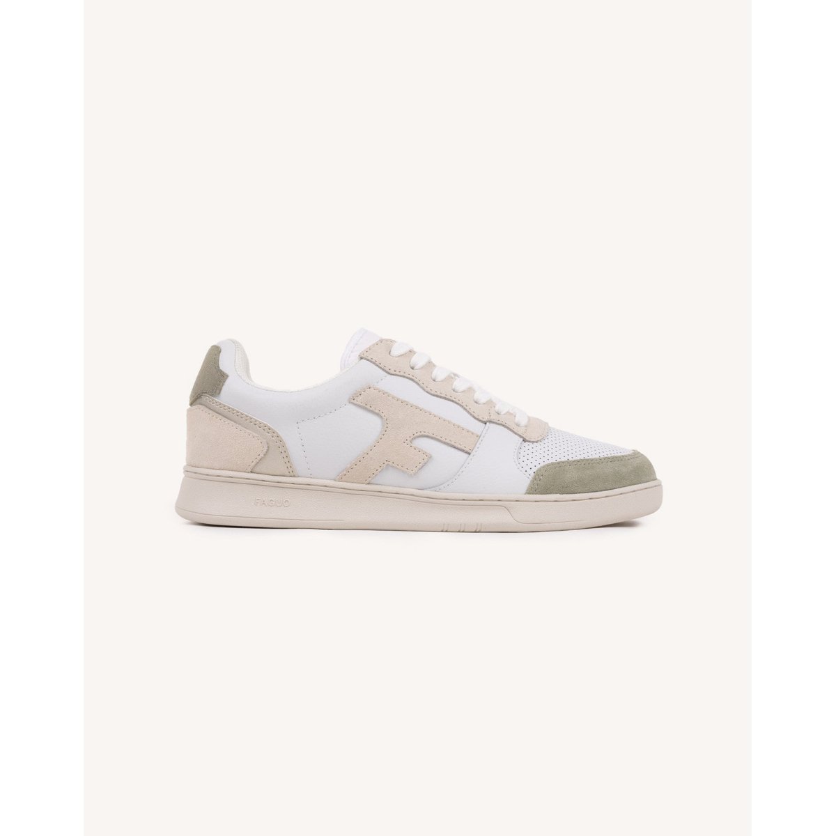 Baskets basses cuir suede HAZEL blanc et bleu océan, FAGUO