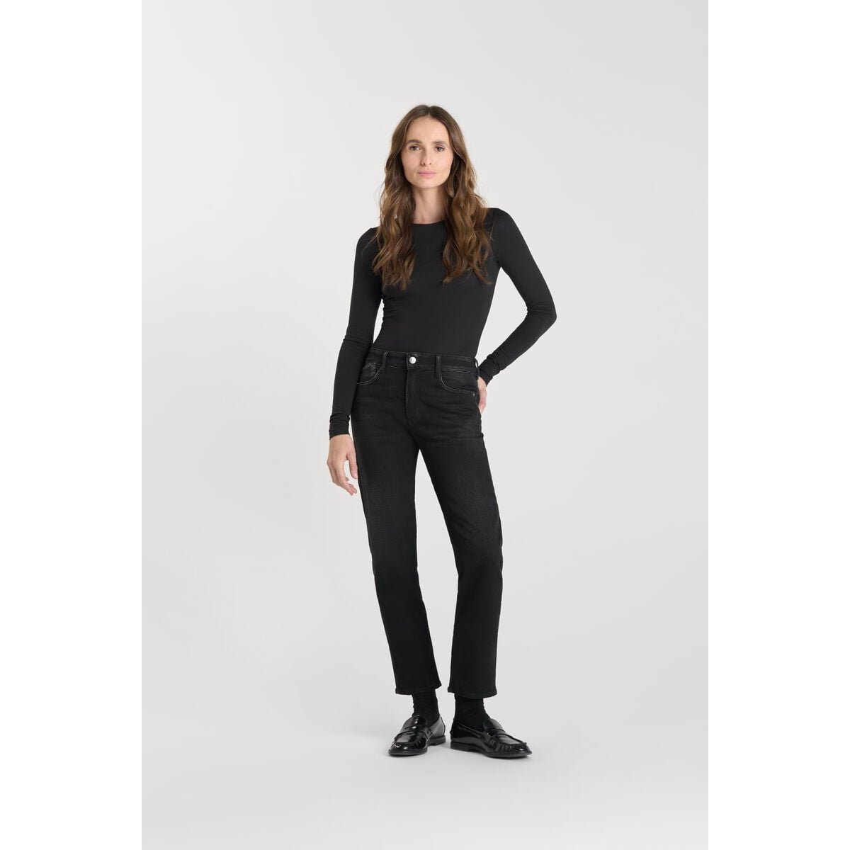Jeans droite 400/17 mom , 7/8ème black-black, LE TEMPS DES CERISES