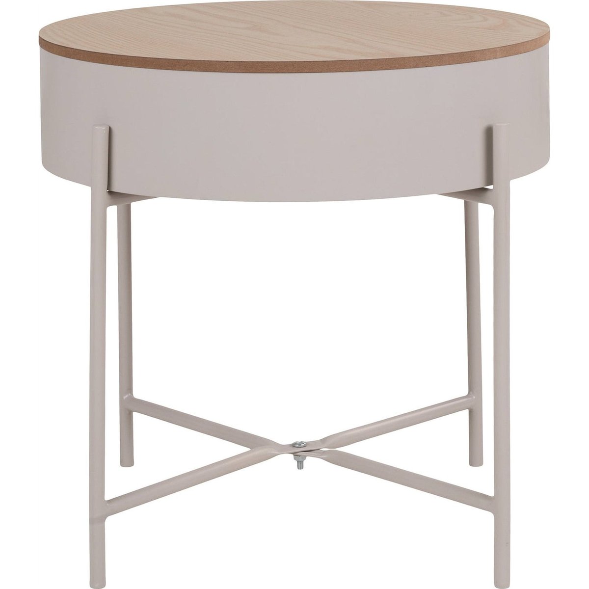 Table basse ronde métal avec rangement beige clair et chêne, RECOLLECTION