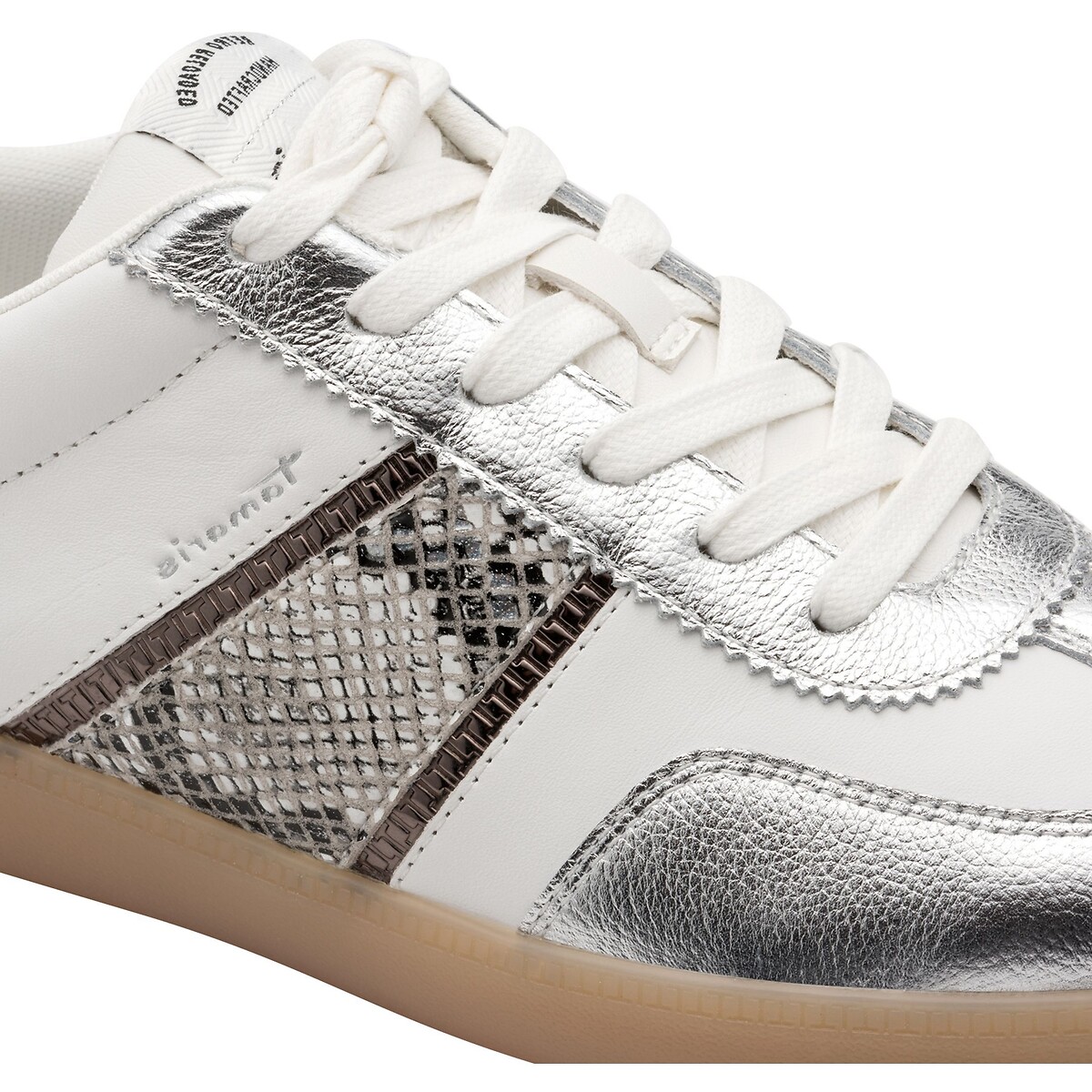 Baskets cycliste en cuir blanc/argent, TAMARIS
