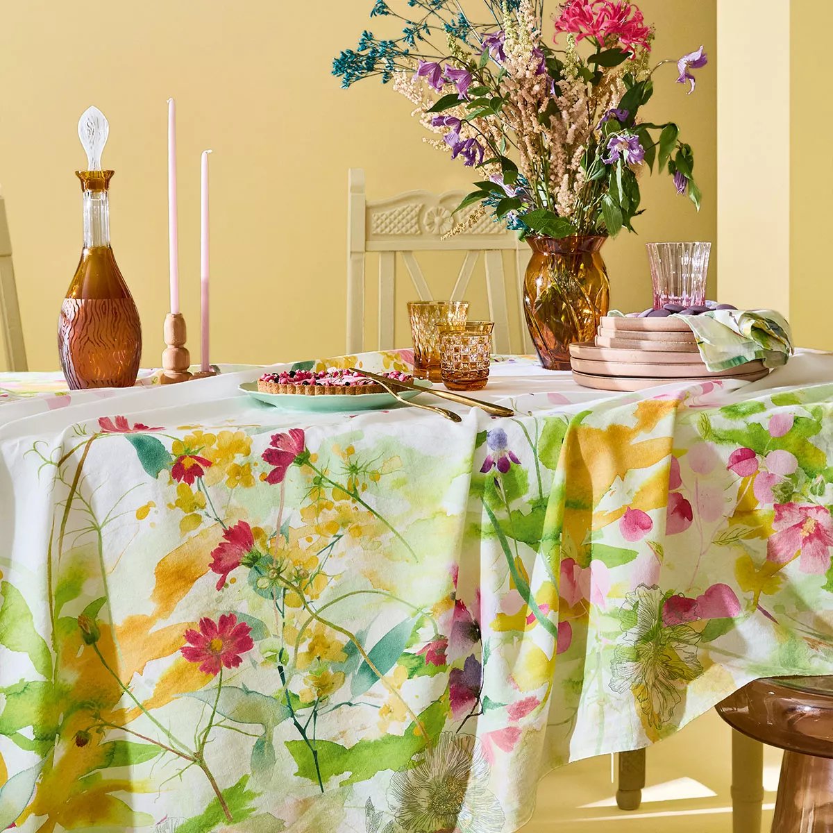 Serviette lin & coton lavé SOUFFLE FLEURI printemps, GARNIER THIEBAUT