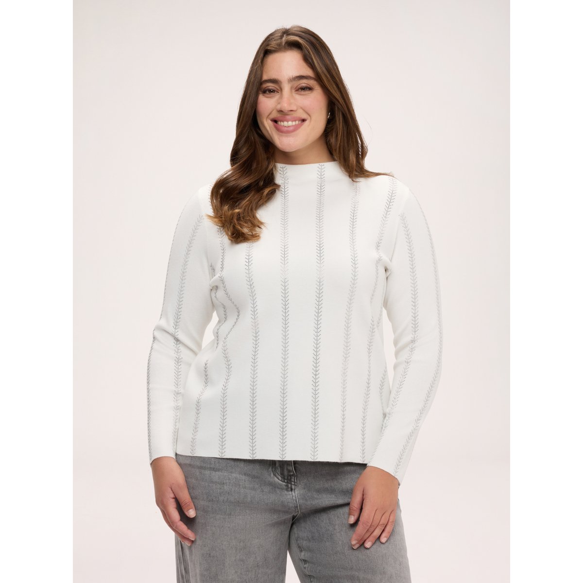 Pull avec broderie à rayures hotfix blanc, FIORELLA RUBINO